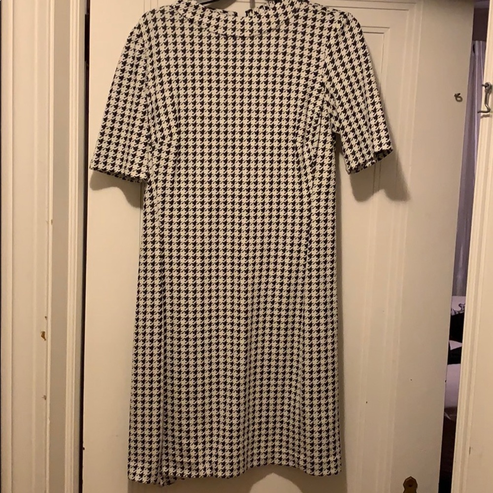 Chaps Knee Length Black & white houndstooth dress